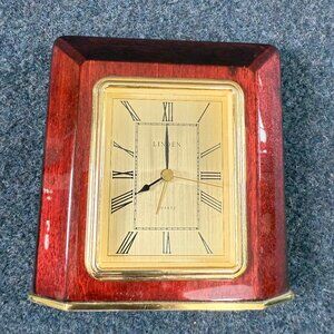 Vtg Office Desk Linden Quartz Mantel Wooden Clock 7” Tested Works MCM